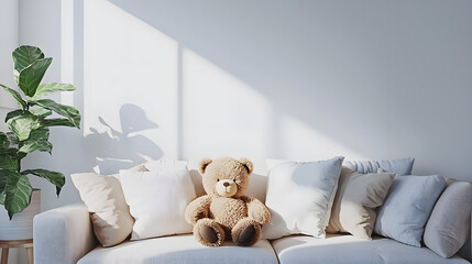 Sun-Kissed Teddy in a Minimalist Nordic Living Room