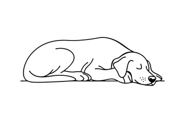 Minimalist Outline Illustration Of A Sleeping Dog In Black And White Vector
