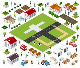 Farmers cultivating land and raising livestock in rural community