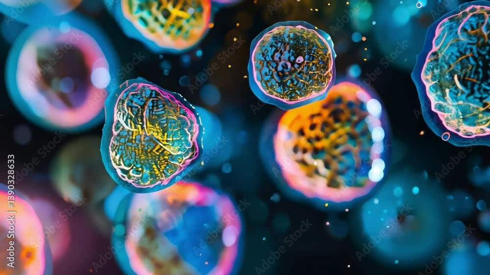 Poster microscopic world of cells: a stunning macro view of cells, showcasing their intricate structures, v