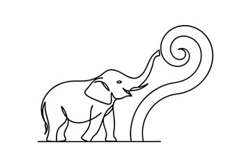 Minimalist Elephant One Line Drawing With Creative Trunk Design On White Background