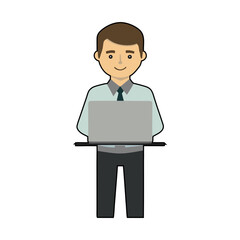 simple flat illustration of office man carrying laptop