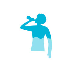 Human drinking water into body. Vector illustration for healthy lifestyle.