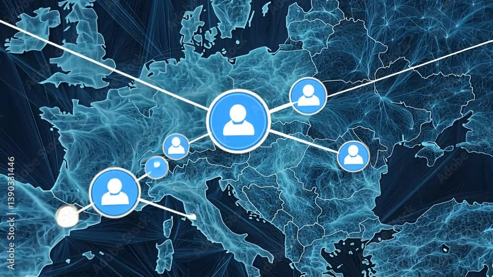Poster futuristic blue map of europe showcasing big data visualization trends generative ai
