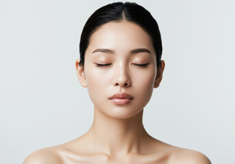 目を閉じて美と癒しを感じる美しく若い女性