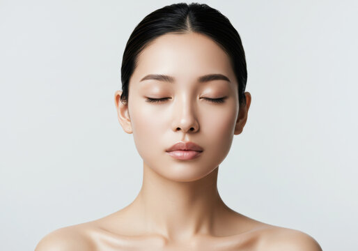 目を閉じて美と癒しを感じる美しく若い女性