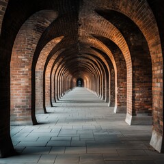 A series of brick arches gently guides the viewer into a timeless corridor.