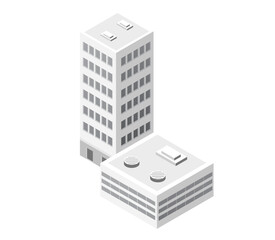 Modern buildings representing urban architecture in isometric view