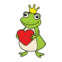 A charming frog prince wearing a shiny gold crown, sitting regally on a lily pad, waiting for true love's kiss to break the spell and reveal his royal form.