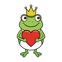 A charming frog prince wearing a shiny gold crown, sitting regally on a lily pad, waiting for true love's kiss to break the spell and reveal his royal form.