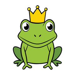 Fototapeta premium A charming frog prince wearing a shiny gold crown, sitting regally on a lily pad, waiting for true love's kiss to break the spell and reveal his royal form.