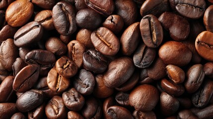 Fototapeta premium Roasted Coffee Beans Close Up Showing Rich Texture and Color Variation