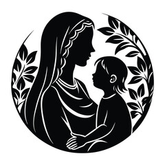 a mother child bond silhouette illustration on white background.