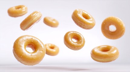 Floating Glazed Donuts, a Delightful and Sweet Treat Ready to Eat