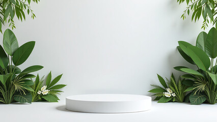 round wooden display stands alone amidst empty white stage midst