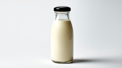 Glass Bottle with Milk Product Isolated on White Background