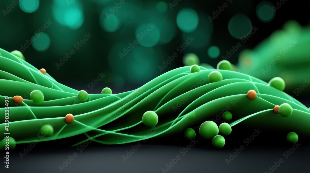Poster dynamic green wave structure abstract art visual design digital environment close-up view natural in