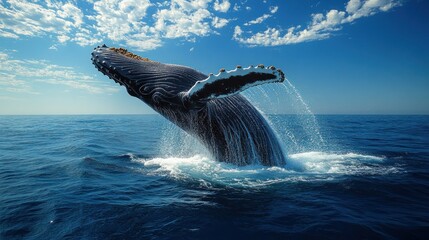 Fototapeta premium Humpback whale breaching in ocean