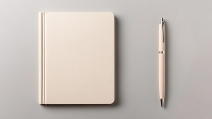 Minimalist design featuring blank notebook beside elegant pen on