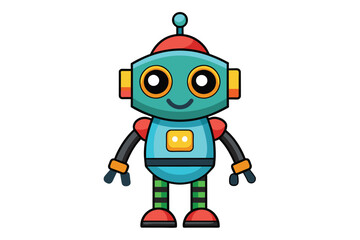 Obraz premium A cartoon illustration of a blue, friendly robot with big eyes and a smile, standing on a white background.