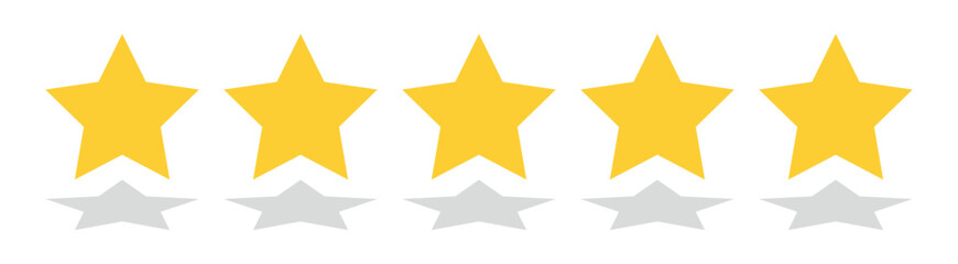 Obraz premium Five-star quality rating icon. Vector illustration. Customer feedback concept. Vector isolated flat illustration for web design. Rating stars feedback icon set