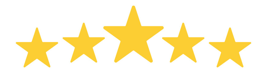 5 stars icon. Five star rating icon. Vector icon set. Feedback of user symbol. Review quality. Button click.