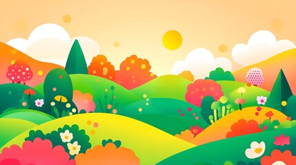 Fototapeta premium Vibrant autumn landscape illustration.