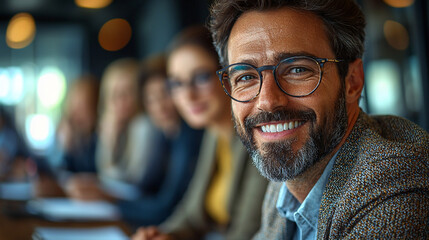 Fototapeta premium Business Meeting, Smiling Leader, Group