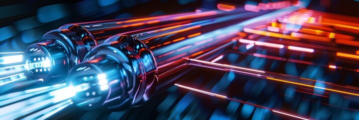High Speed Data Transmission Network - Futuristic fiber optic cables, symbolizing speed, connectivity, innovation, technology, and progress in data transfer