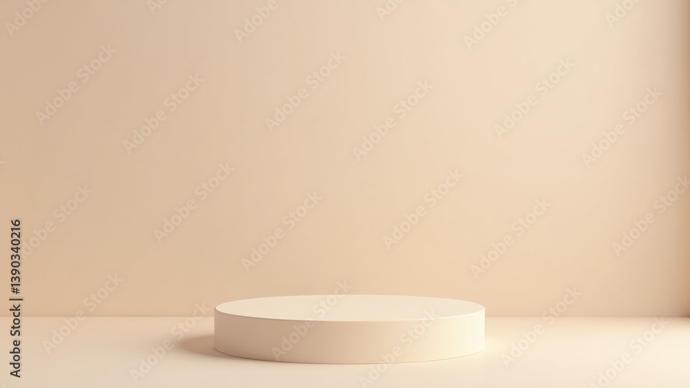 Poster abeige color backdrop round empty podium supports product presentation mock