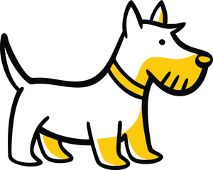 Cute cartoon scotty dog in white and yellow colors
