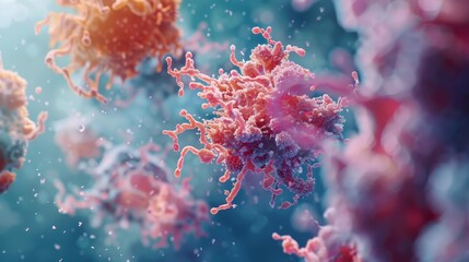 Immunotherapy Failure Visualization - 3D microscopic view of cancer cells, symbolizing treatment resistance, cellular mechanisms, immune response, disease progression, and therapeutic challenges