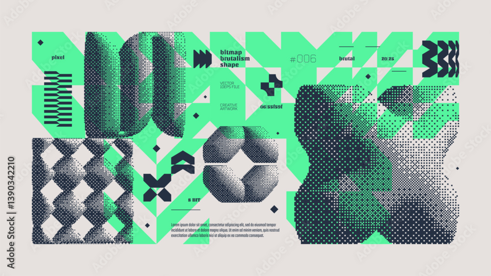 Aufkleber dithering bitmap abstract vector color background with postmodern geometric graphic brutalism shapes