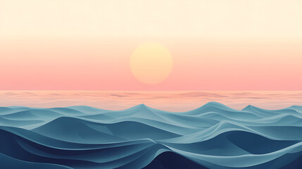 Pastel sunset over stylized ocean waves. (1)