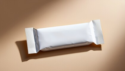 Fototapeta premium single Energy bar, chocolate bar, candy bar wrapper mockup, isolated on a beige surface. customizable 