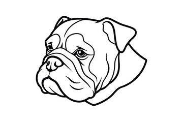 Line art drawing of a bulldog head in side view.eps