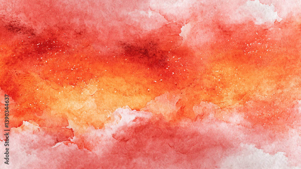 Poster abstract watercolor painting with shades of orange and red creating a soft and dreamy texture effect