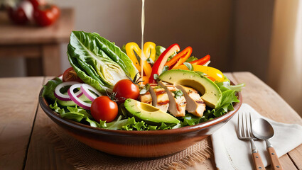 Healthy Salad with Grilled Chicken and Vegetables