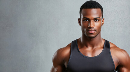 Portrait of a confident young African American athlete wearing sportswear, fitness lifestyle, strength training and wellness concept, copy space

