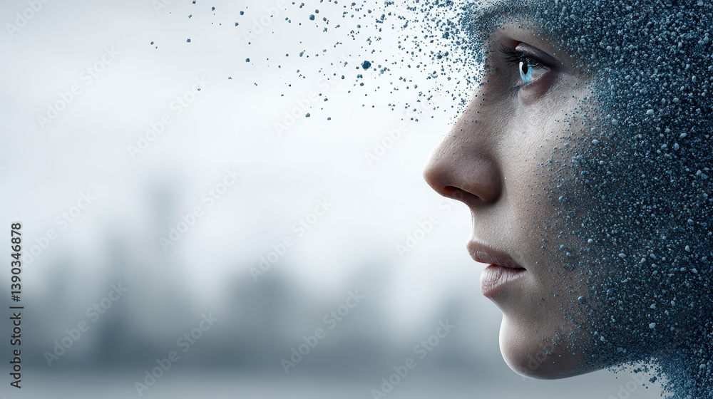 Poster digital storm emerges from neural network, engulfing a smart city in chaos and symbolizing the rise 