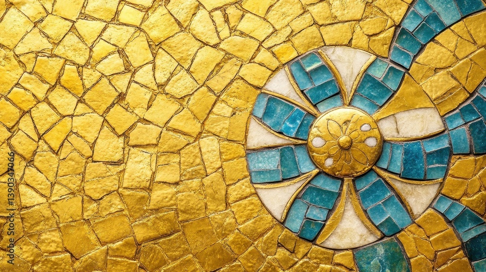 Poster decorative mosaic wall displaying a golden design and detailed pattern