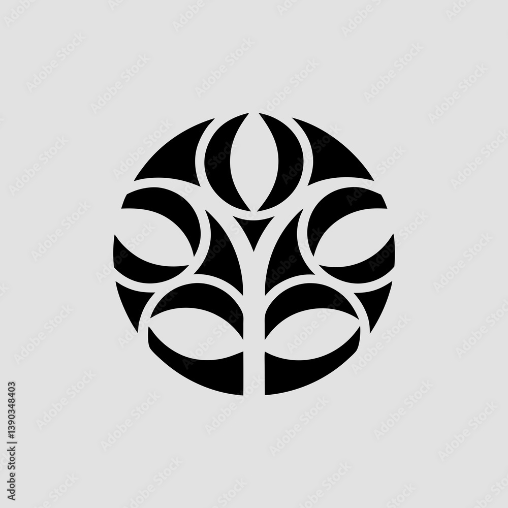 Poster abstract circular design with black shapes on gray background