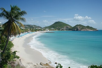 Beaches Tropical. Caribbean Island Paradise with Palm Trees and Clear Blue Waters