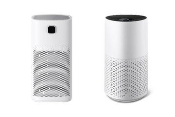 two type of white air purifier isolated on white background