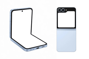 Foldable smartphone with foldable screen isolated on white background