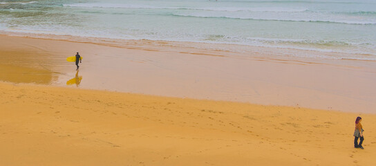 surfer and walking along the beach