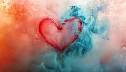 Abstract Heart Shape in Colorful Smoke Swirls Creating a Romantic and Dreamy Atmosphere in Artistic Style