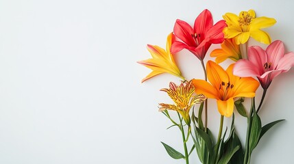 Bright and Colorful Flowers Arrangement on Light Background