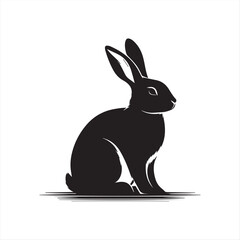 Black Silhouette of a Sitting Rabbit in Profile on White Background