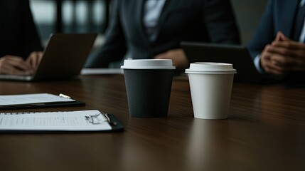 Coffee Cups on Table in Business Meeting Environment